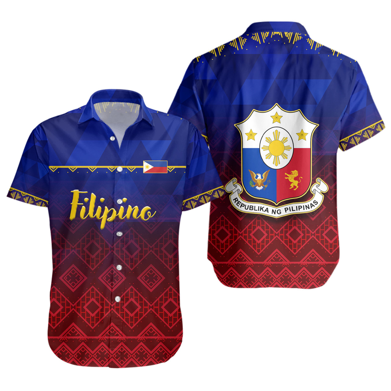 Philippines Filipinos Short Sleeve Shirt Lowpolly Pattern with Tribal Motif