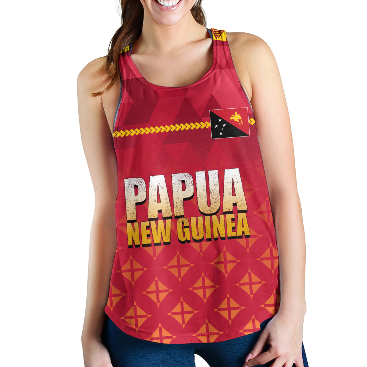 Papua New Guinea Women Tank Lowpolly Pattern with Polynesian Motif