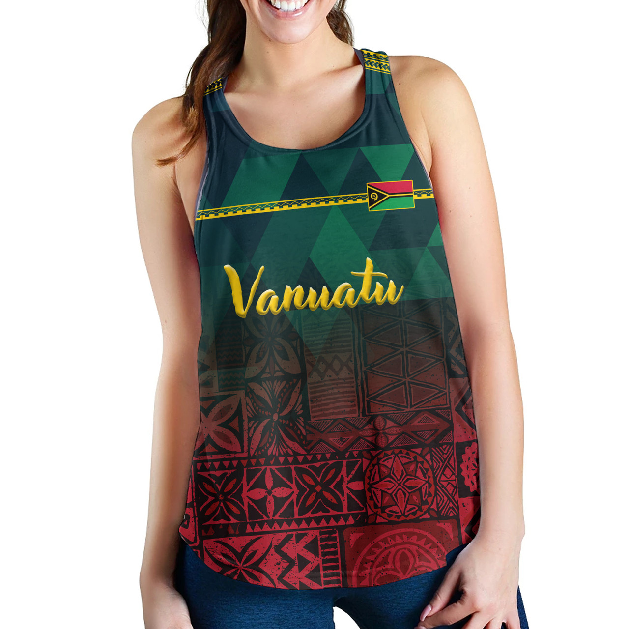 Vanuatu Women Tank Lowpolly Pattern with Polynesian Motif