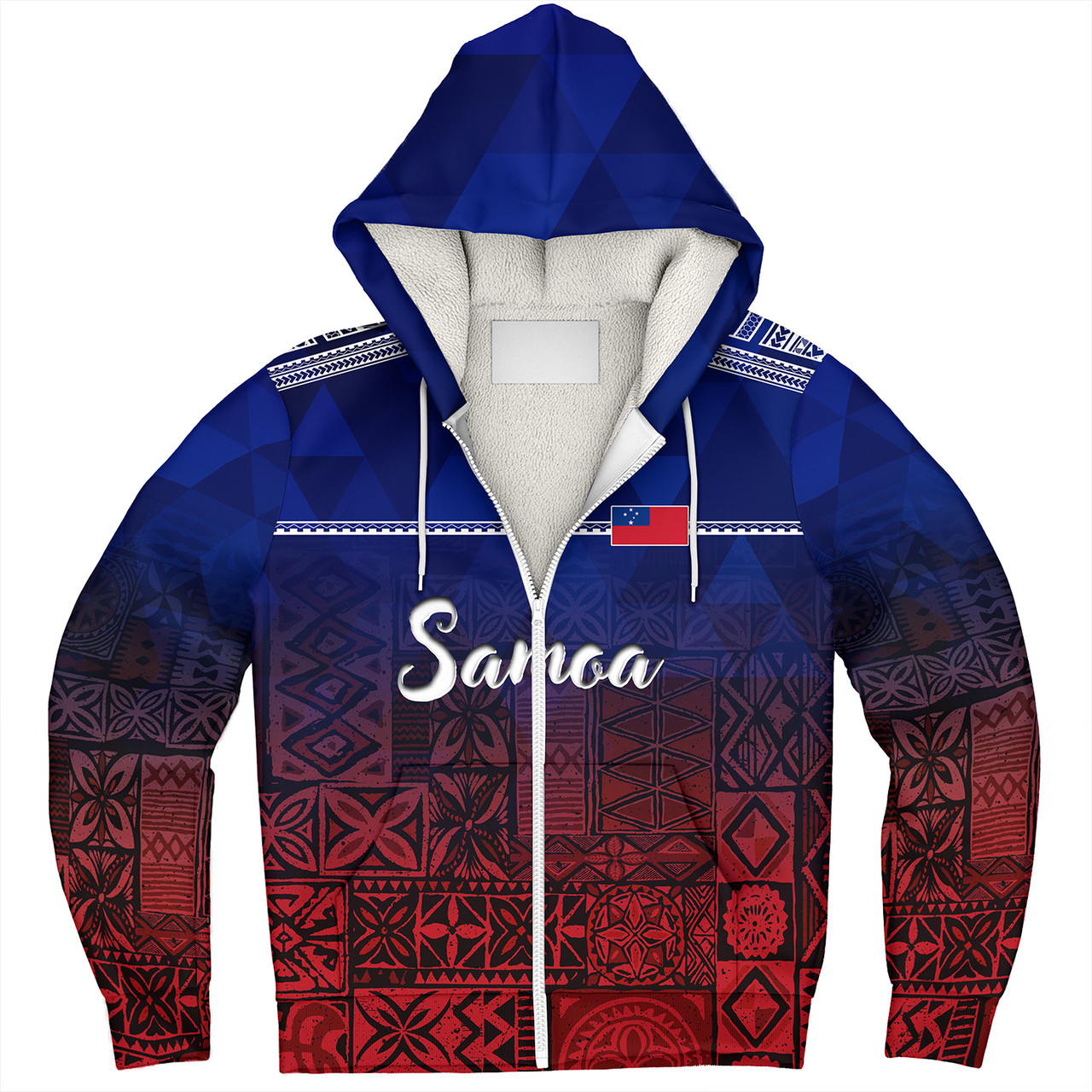 Samoa Sherpa Hoodie Lowpolly Pattern with Polynesian Motif