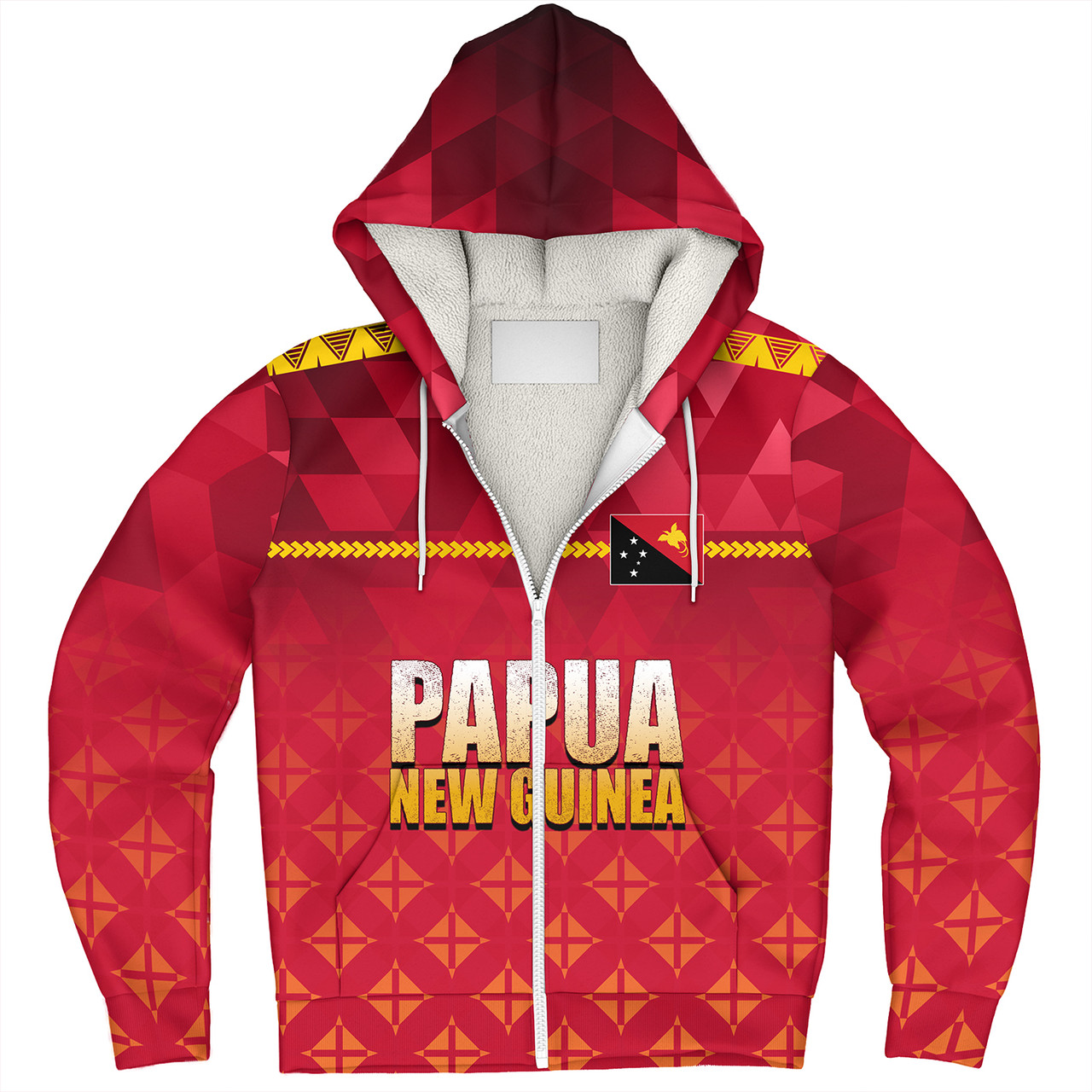 Papua New Guinea Sherpa Hoodie Lowpolly Pattern with Polynesian Motif