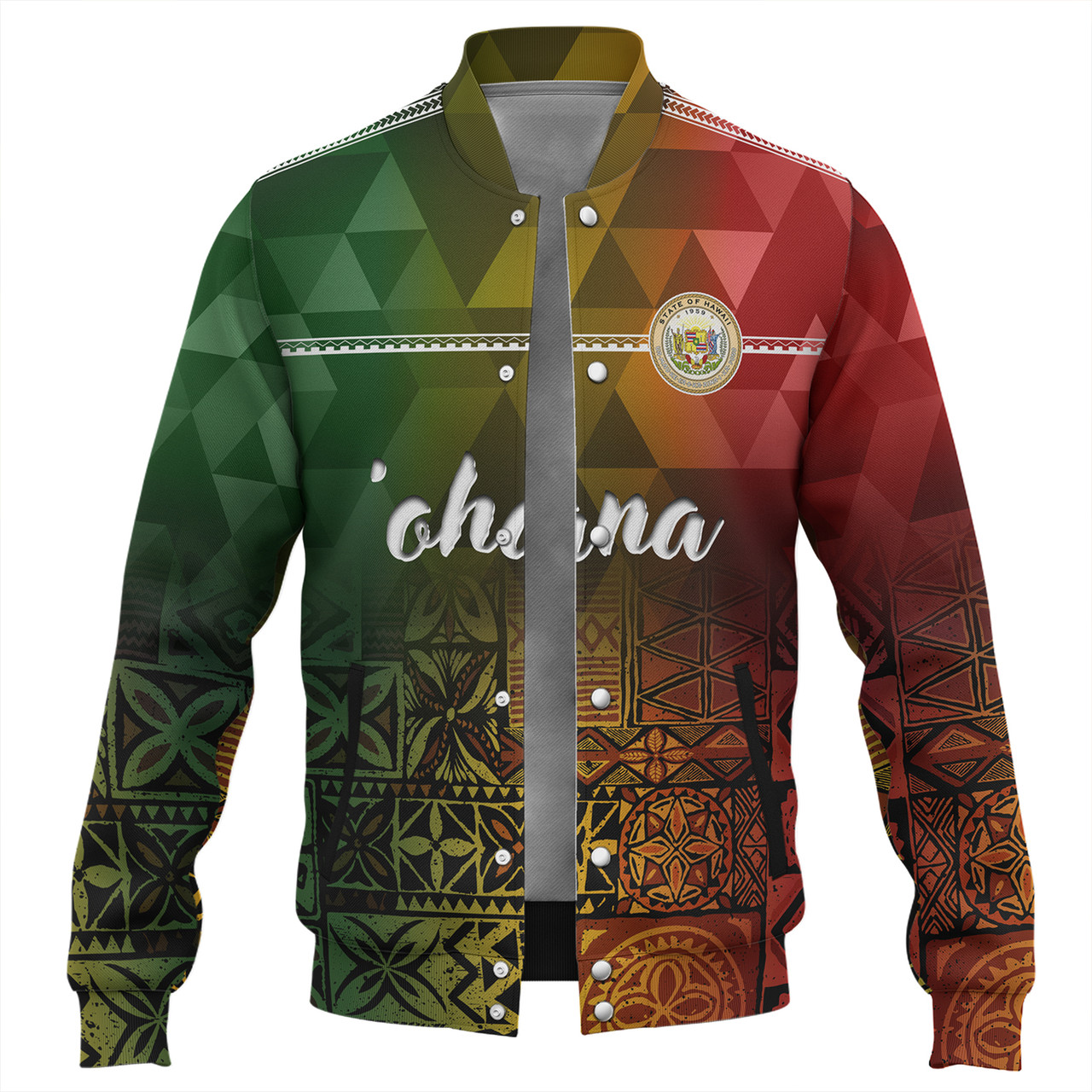 Hawaii Baseball Jacket Lowpolly Pattern with Polynesian Motif