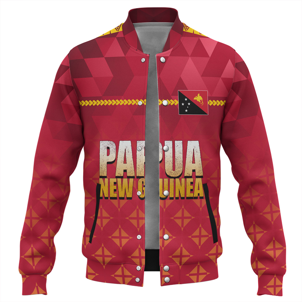 Papua New Guinea Baseball Jacket Lowpolly Pattern with Polynesian Motif