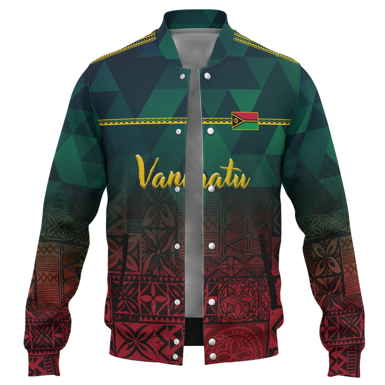 Vanuatu Baseball Jacket Lowpolly Pattern with Polynesian Motif