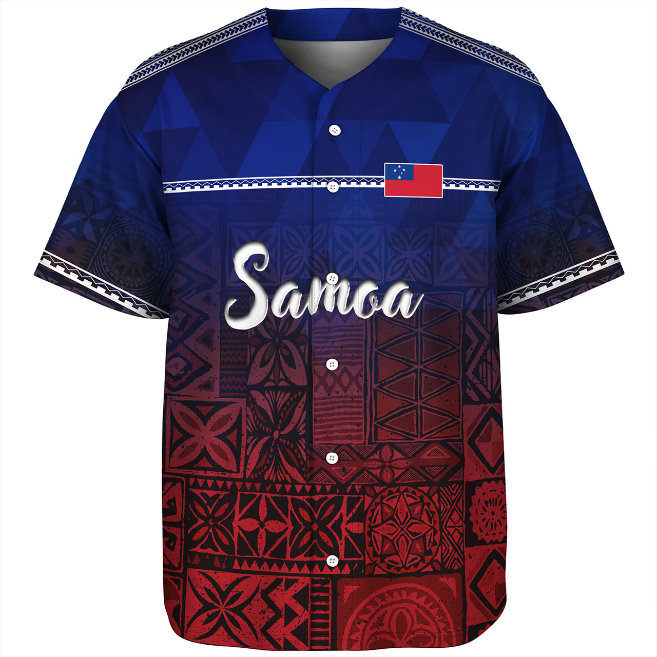 Samoa Baseball Shirt Lowpolly Pattern with Polynesian Motif