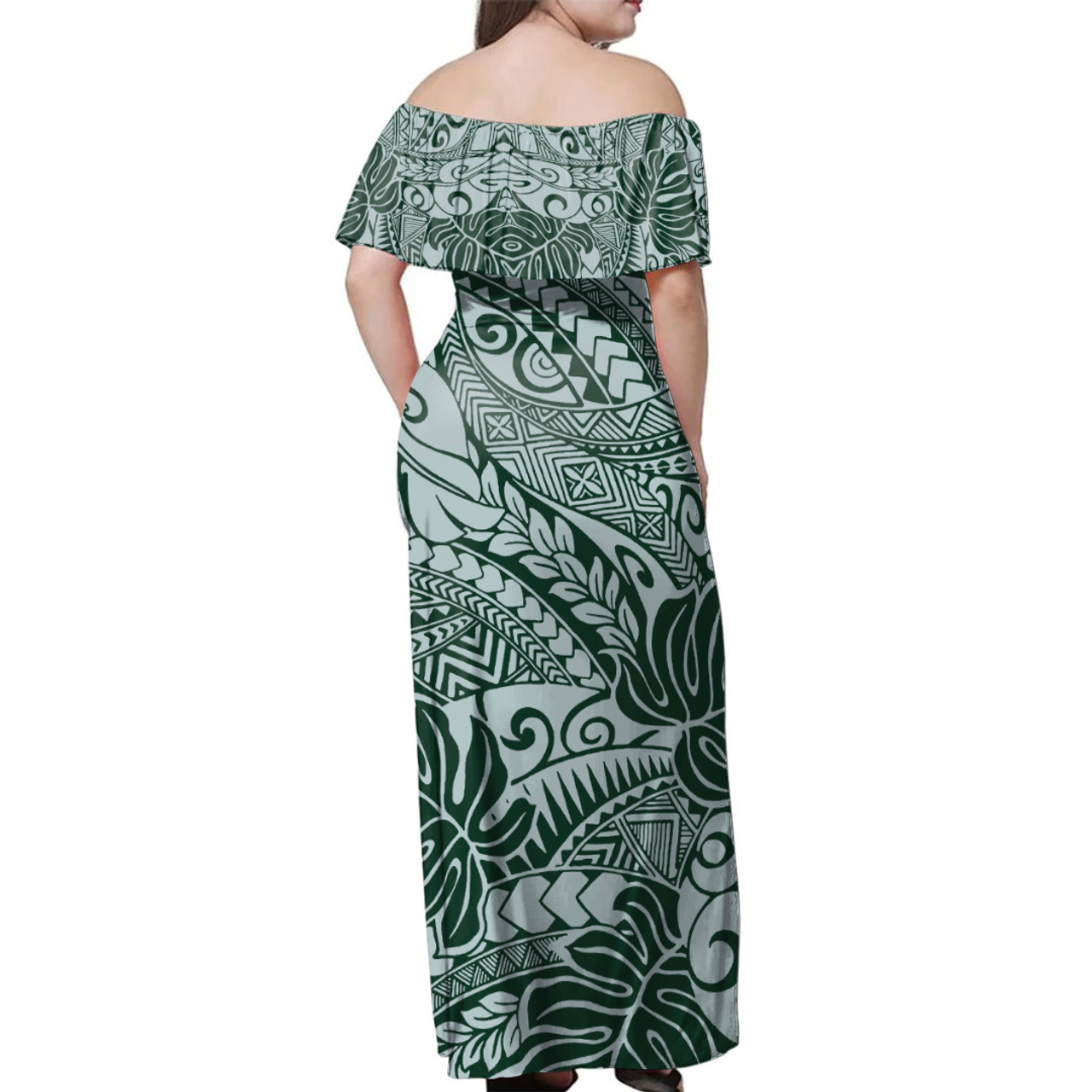 Polynesia Combo Dress And Shirt Tribal Polynesian Pattern Leaf Green