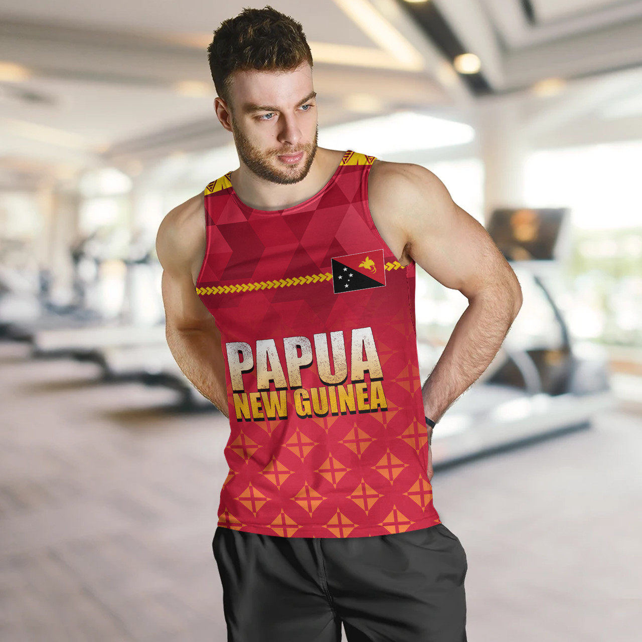 Papua New Guinea Tank Top Lowpolly Pattern with Polynesian Motif