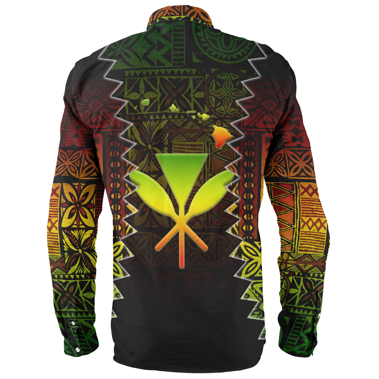 Hawaii Long Sleeve Shirt Polynesian Tribal Motif Reggae Color