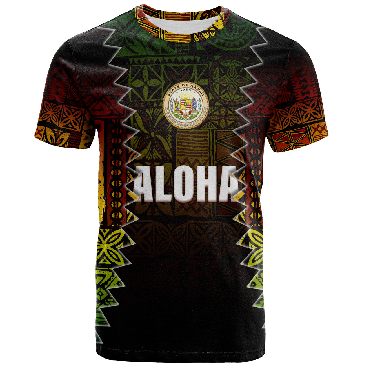 Hawaii T-Shirt Polynesian Tribal Motif Reggae Color