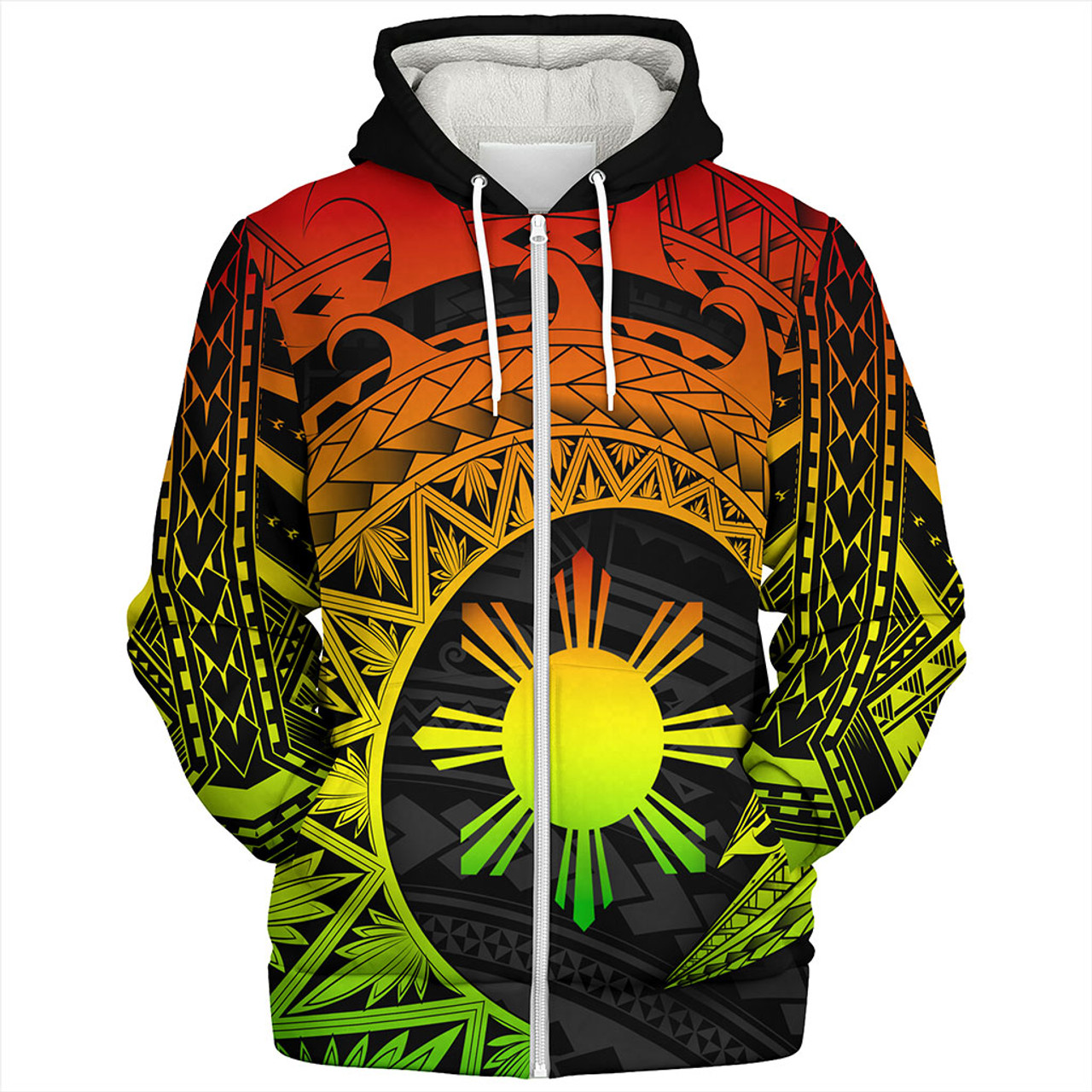 Philippines Filipinos Sherpa Hoodie Sun Tribal Polynesia Reggae