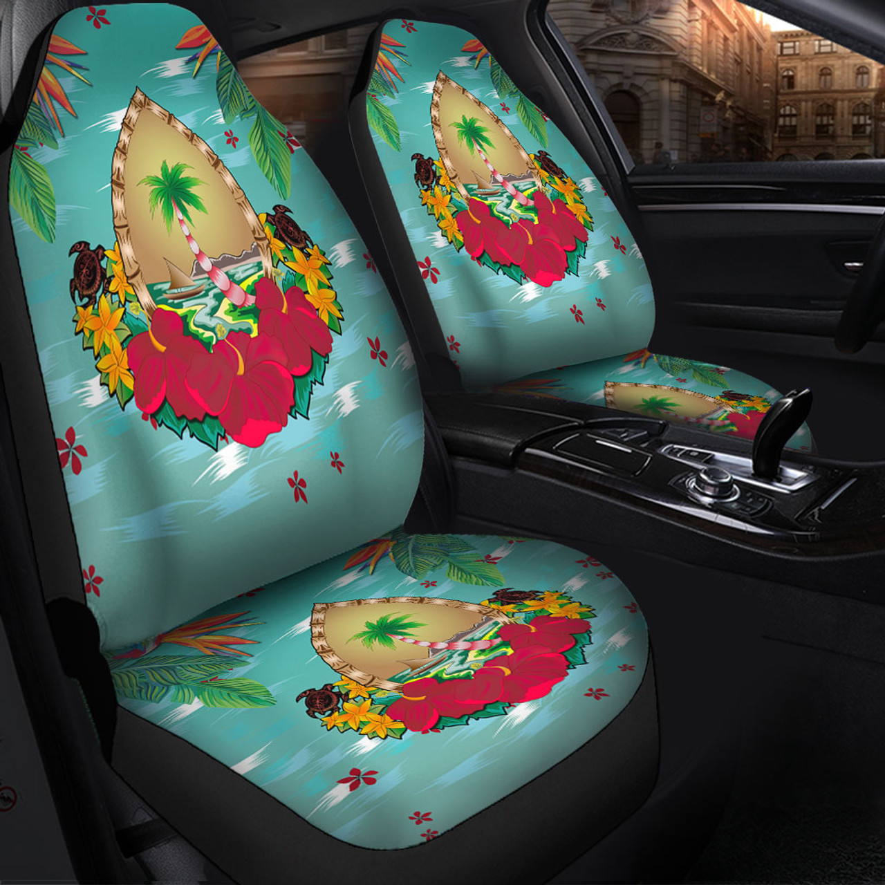 Guam Car Seat Covers Latte Stones Hibiscus