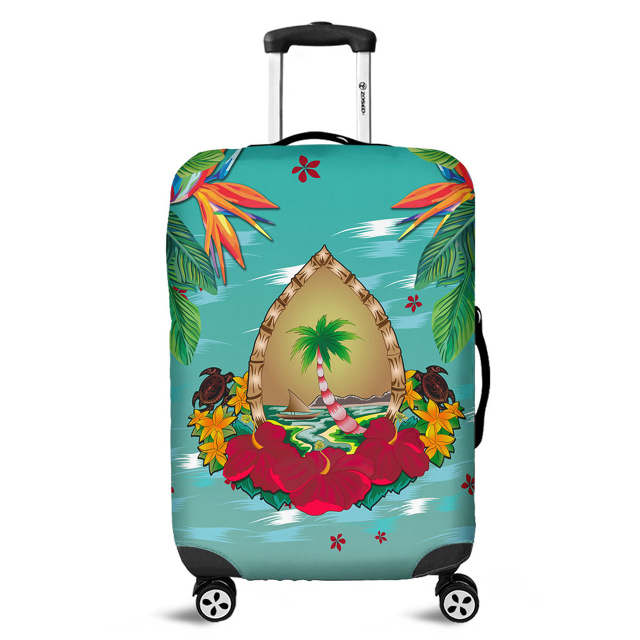 Guam Luggage Cover Latte Stones Hibiscus