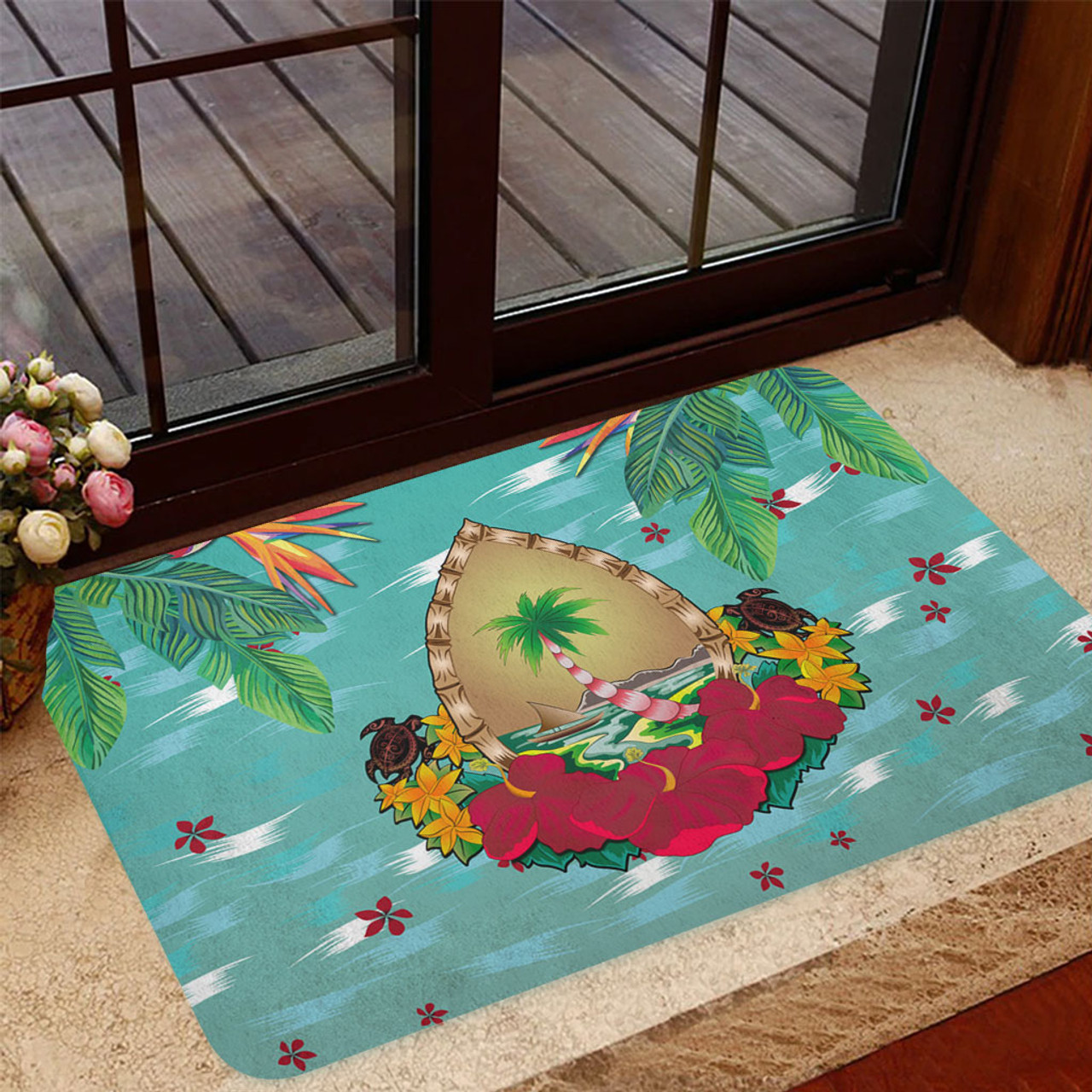 Guam Door Mat Latte Stones Hibiscus