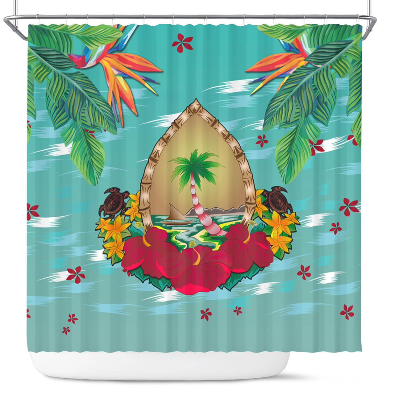 Guam Shower Curtain Latte Stones Hibiscus