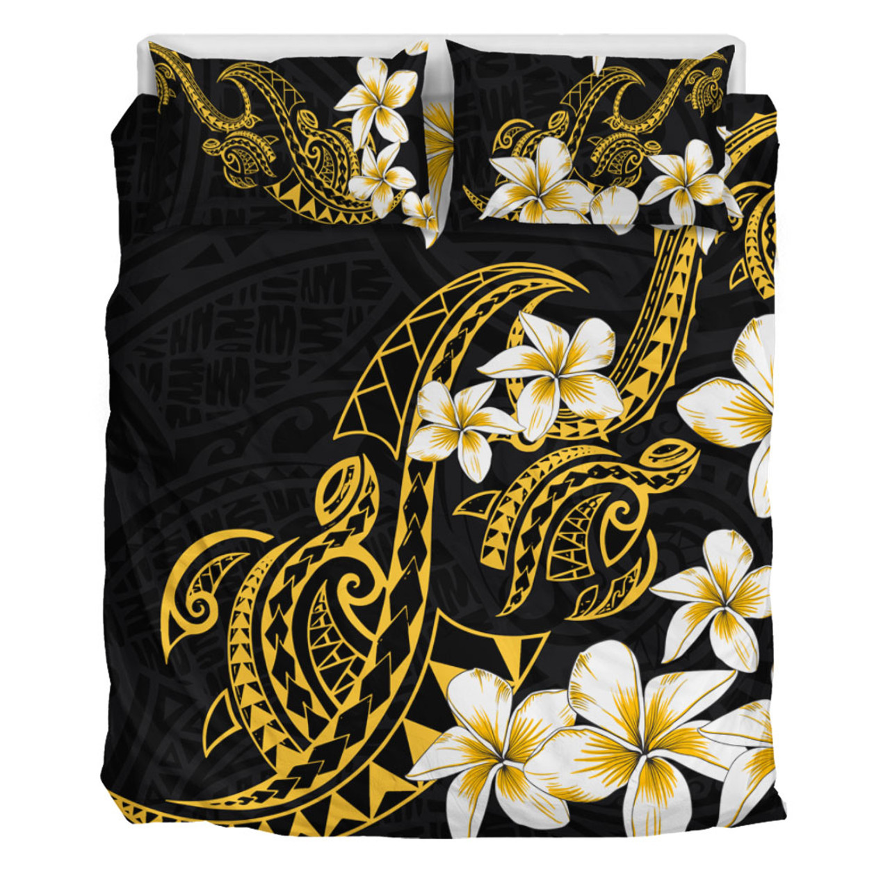 Hawaii Bedding Set Polynesian Tribal Tattoo Plumeria Flower