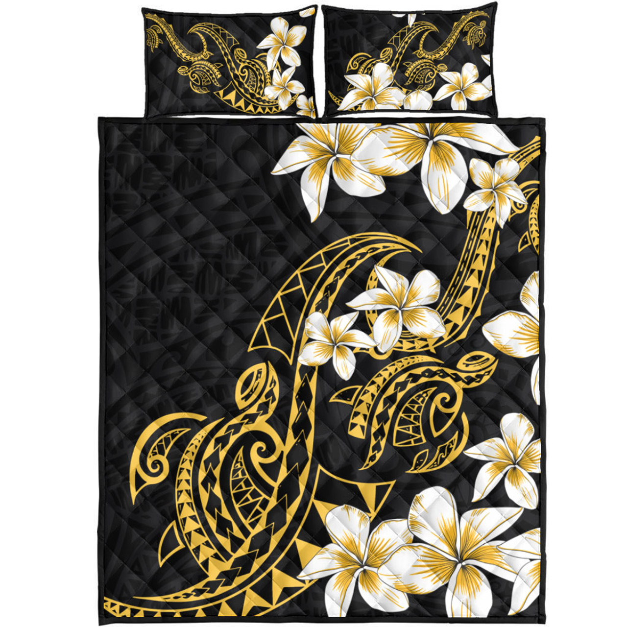 Hawaii Quilt Bed Set Polynesian Tribal Tattoo Plumeria Flower