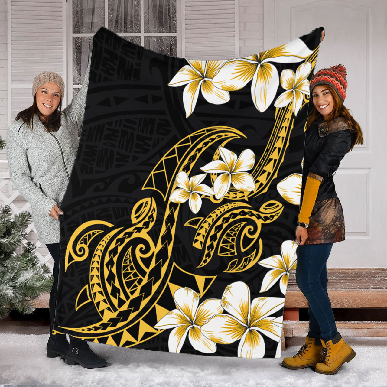 Hawaii Premium Blanket Polynesian Tribal Tattoo Plumeria Flower