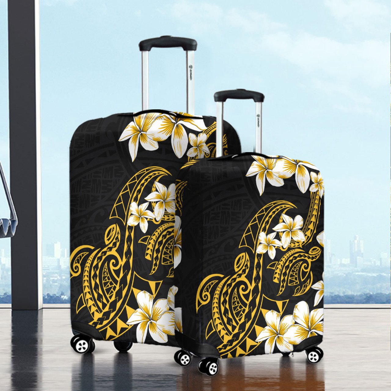 Hawaii Luggage Cover Polynesian Tribal Tattoo Plumeria Flower