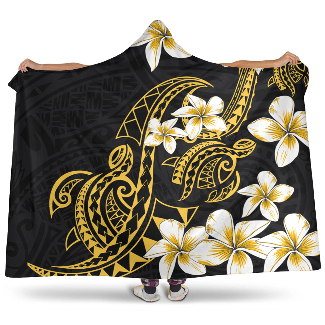 Hawaii Hooded Blanket Polynesian Tribal Tattoo Plumeria Flower