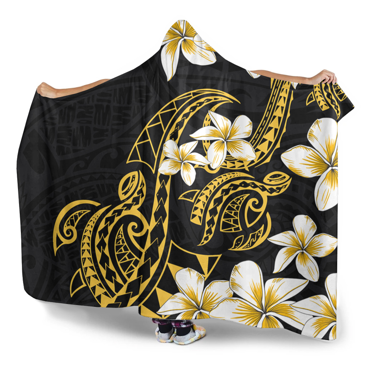 Hawaii Hooded Blanket Polynesian Tribal Tattoo Plumeria Flower