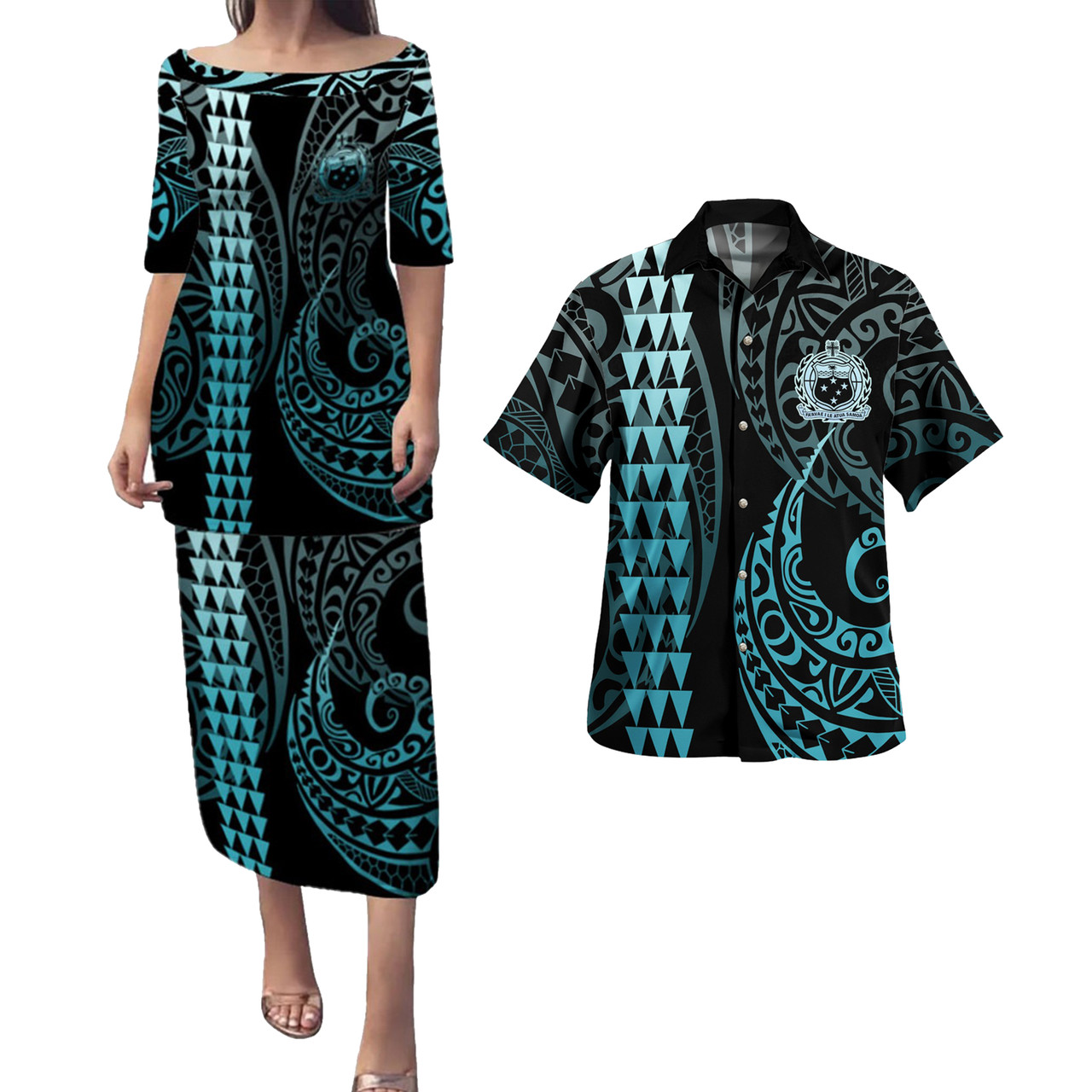 Samoa Combo Puletasi And Shirt Kakau Style Turquoise