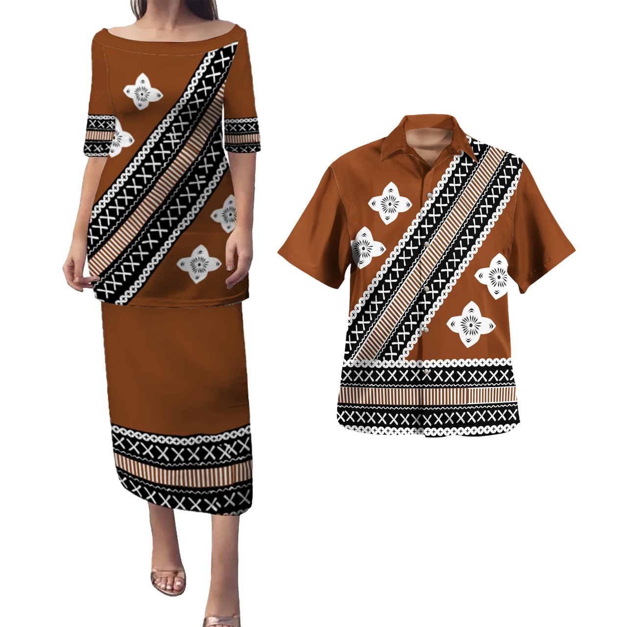 Fiji Combo Puletasi And Shirt Tapa Design