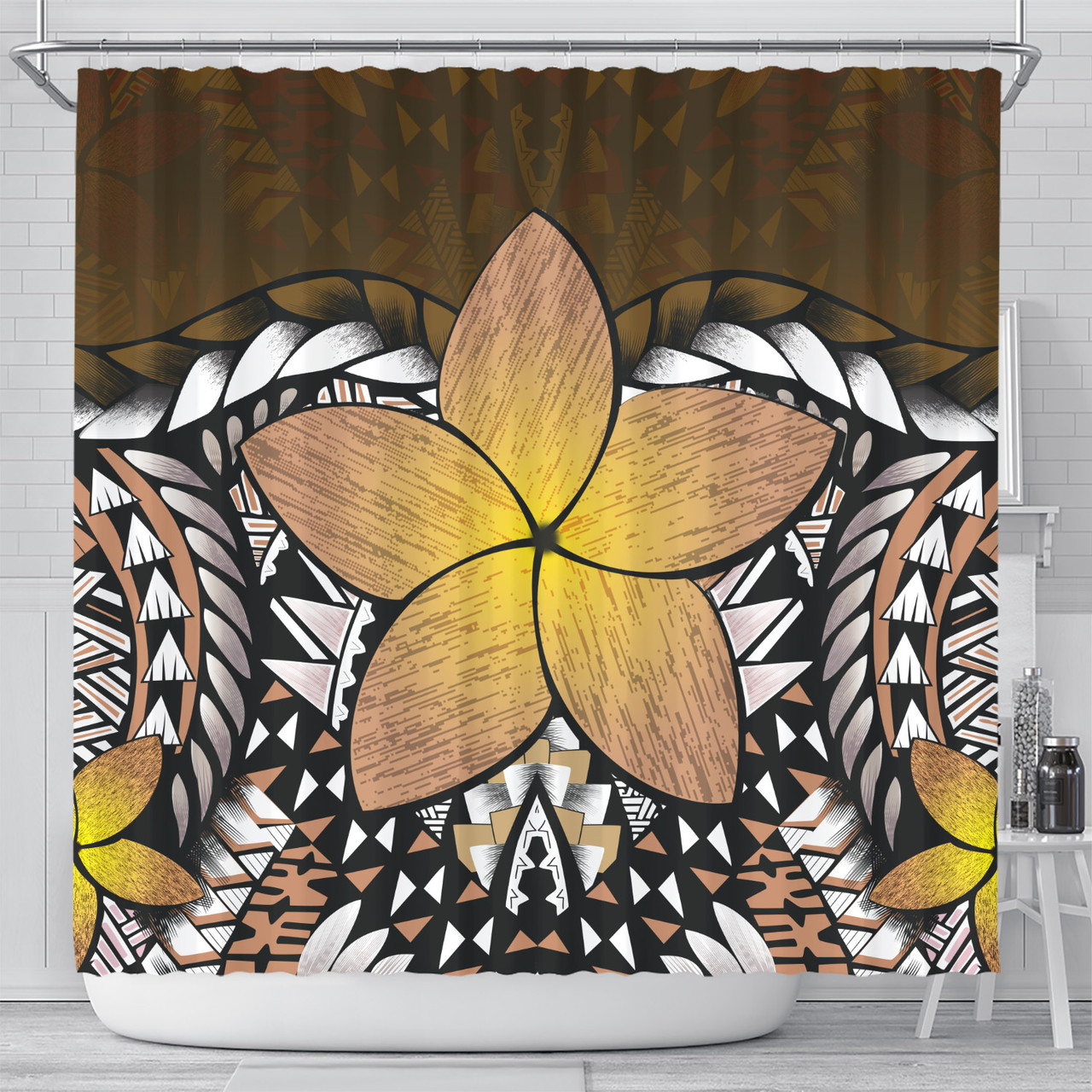Hawaii Shower Curtain Hawaii Plumeria Polynesian Traditional Patterns Vintage Version