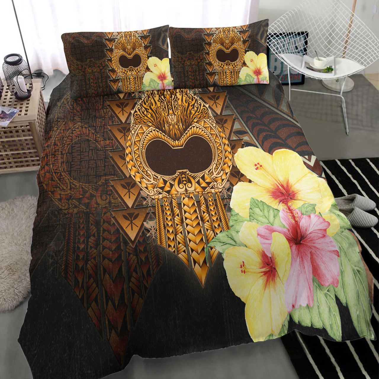 Hawaii Bedding Set Ikaika Hawaiian With Hibiscus Flowers Retro Style