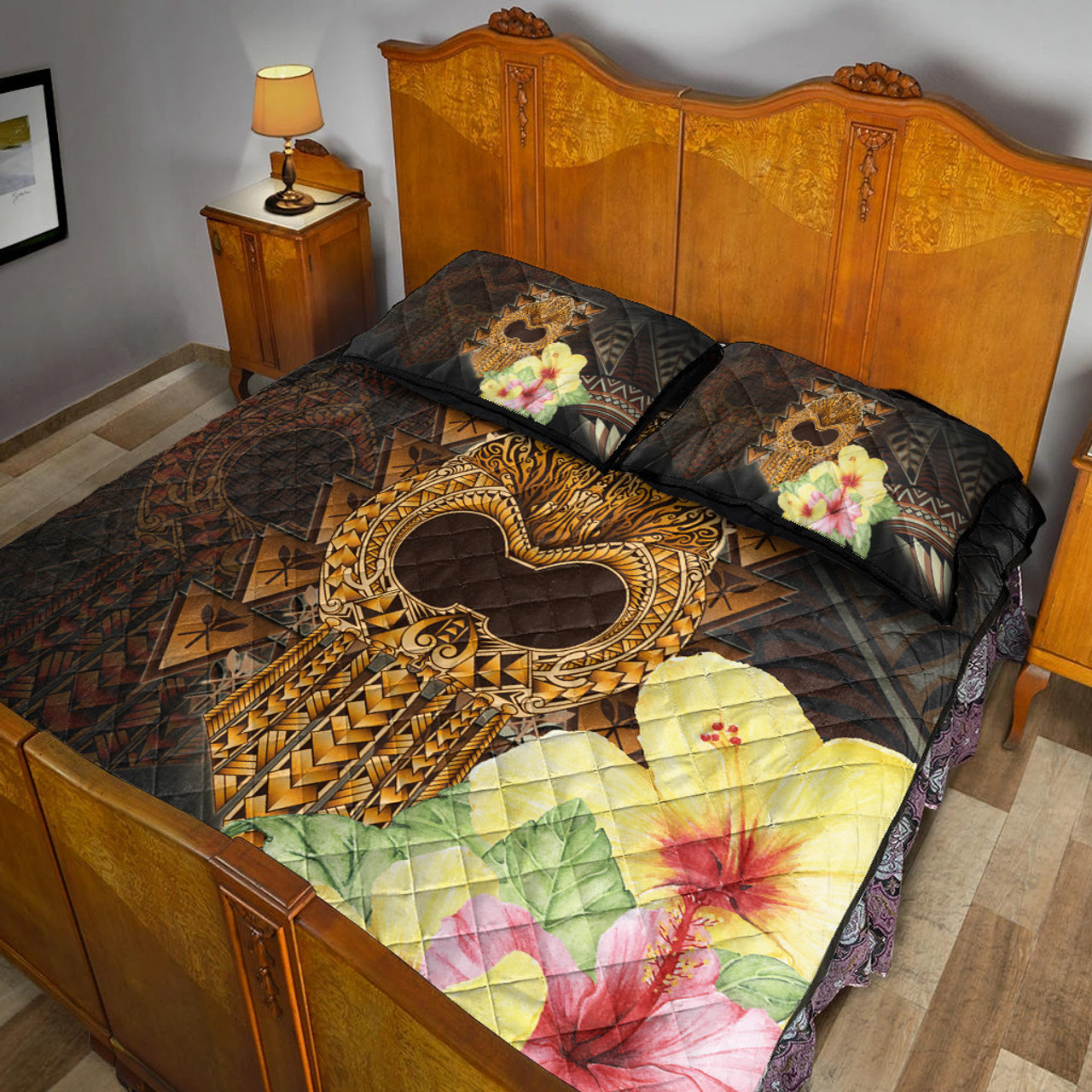 Hawaii Quilt Bed Set Ikaika Hawaiian With Hibiscus Flowers Retro Style