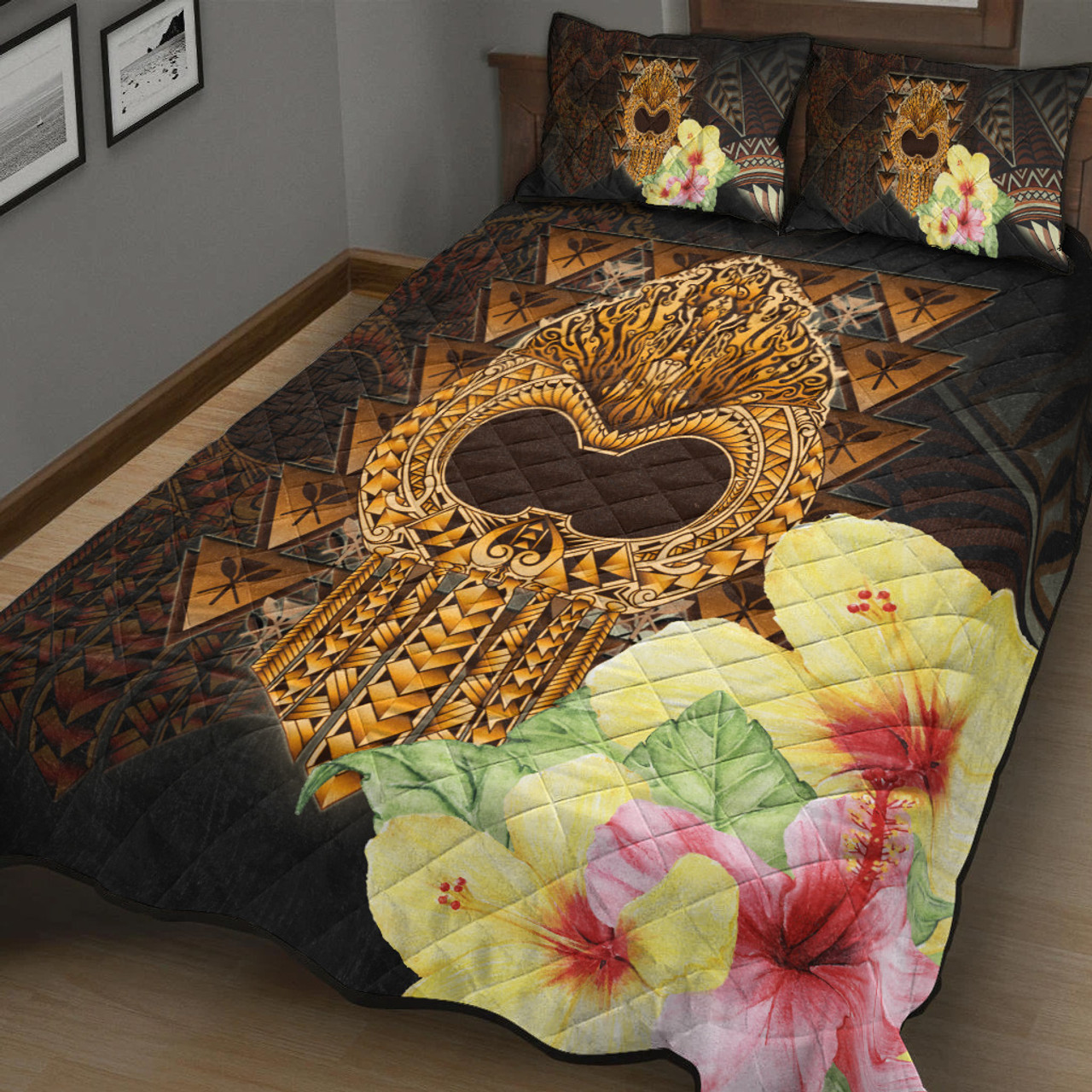 Hawaii Quilt Bed Set Ikaika Hawaiian With Hibiscus Flowers Retro Style