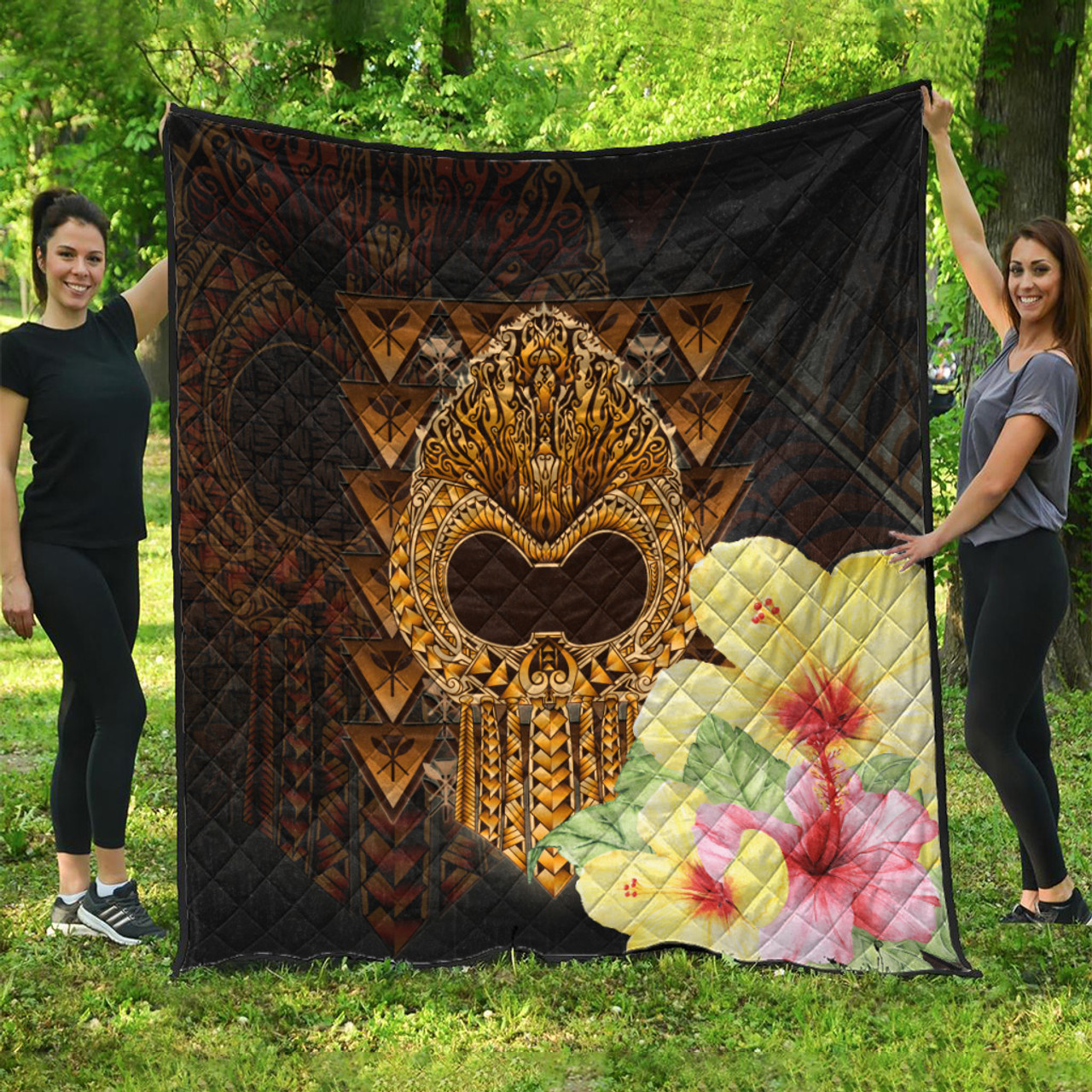 Hawaii Premium Quilt Ikaika Hawaiian With Hibiscus Flowers Retro Style