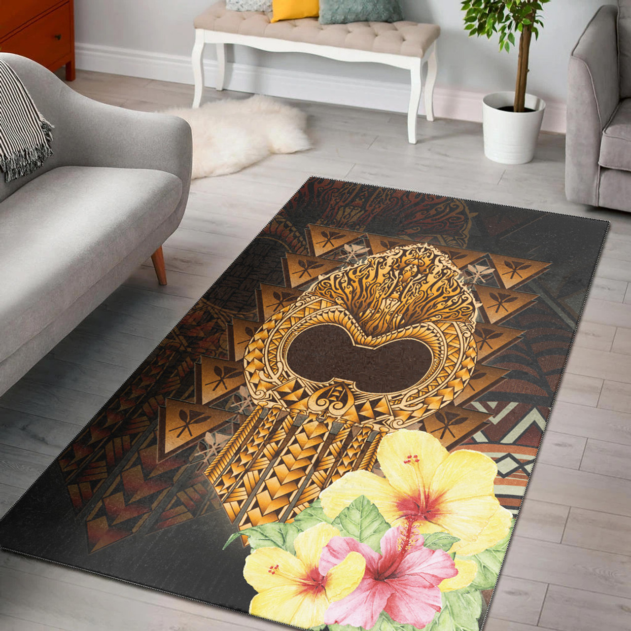 Hawaii Area Rug Ikaika Hawaiian With Hibiscus Flowers Retro Style