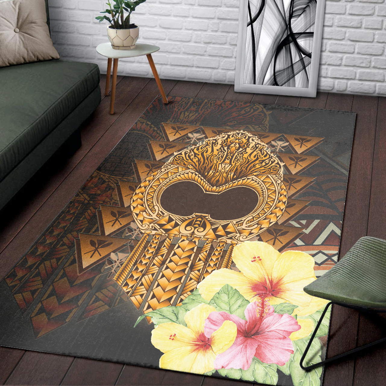 Hawaii Area Rug Ikaika Hawaiian With Hibiscus Flowers Retro Style