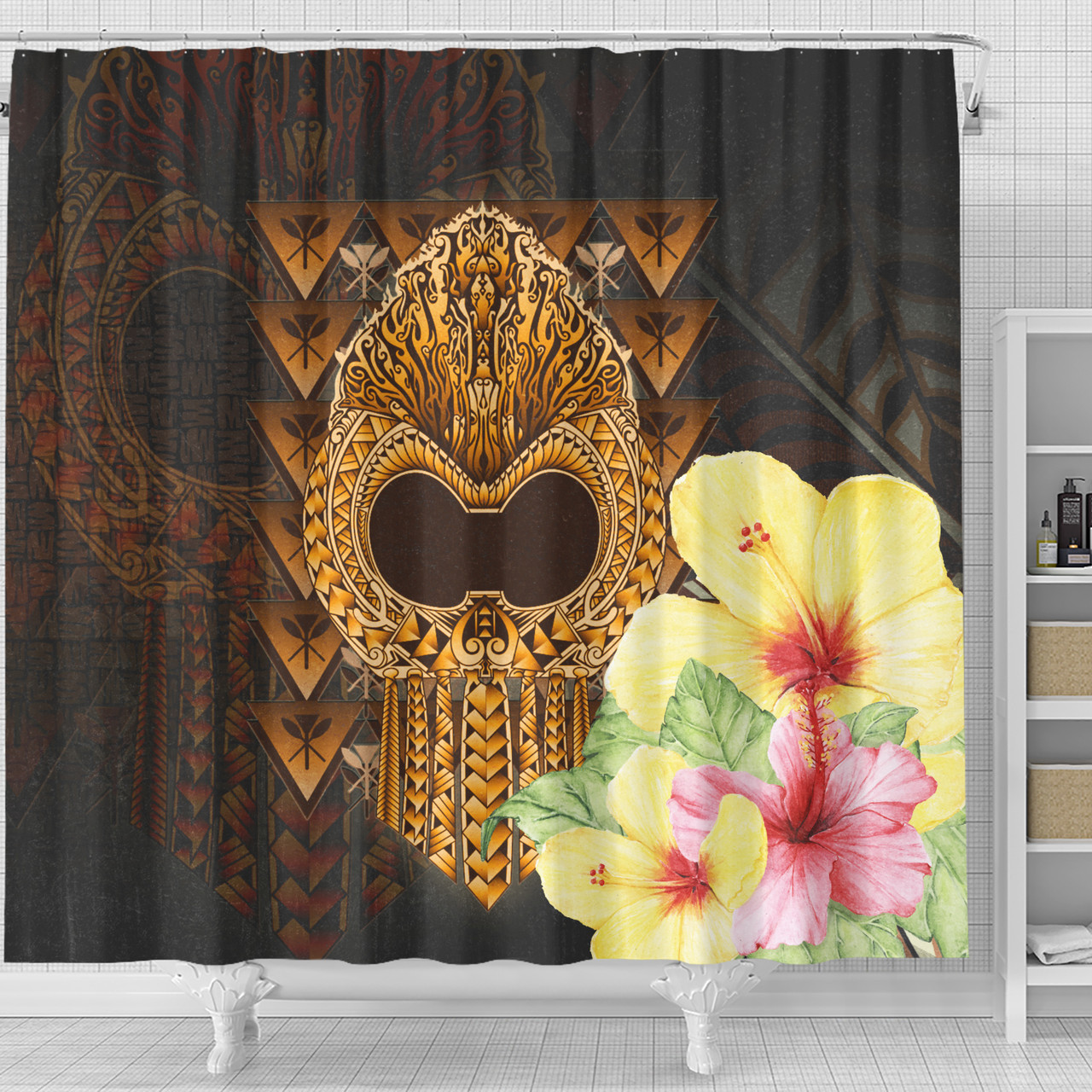 Hawaii Shower Curtain Ikaika Hawaiian With Hibiscus Flowers Retro Style