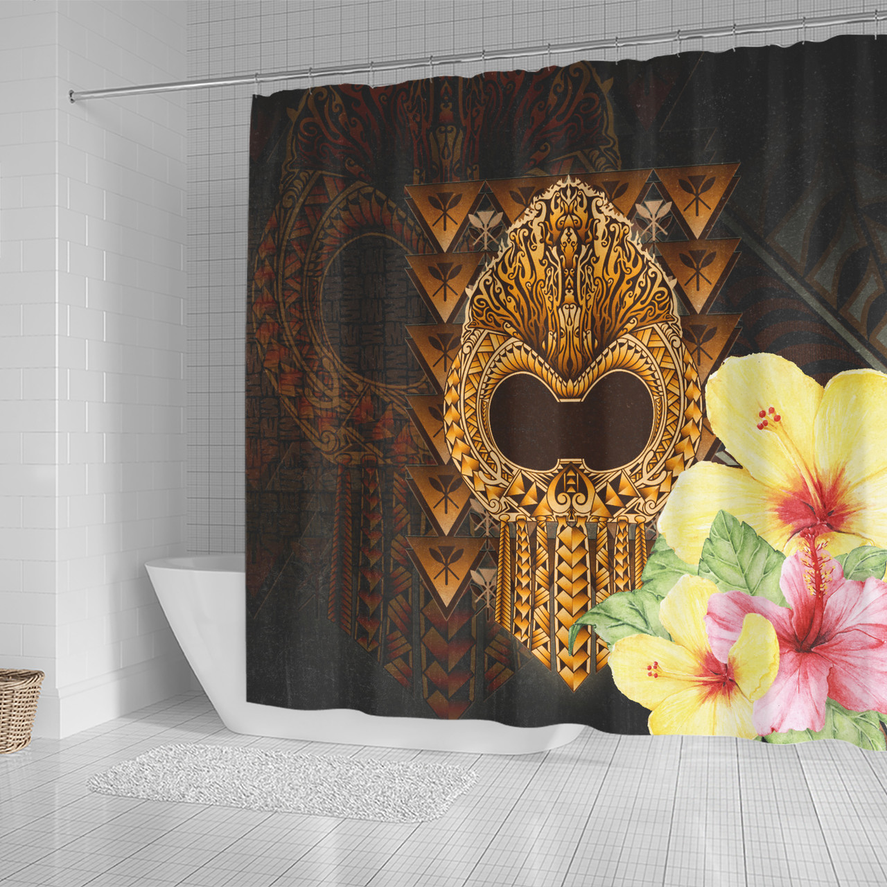Hawaii Shower Curtain Ikaika Hawaiian With Hibiscus Flowers Retro Style