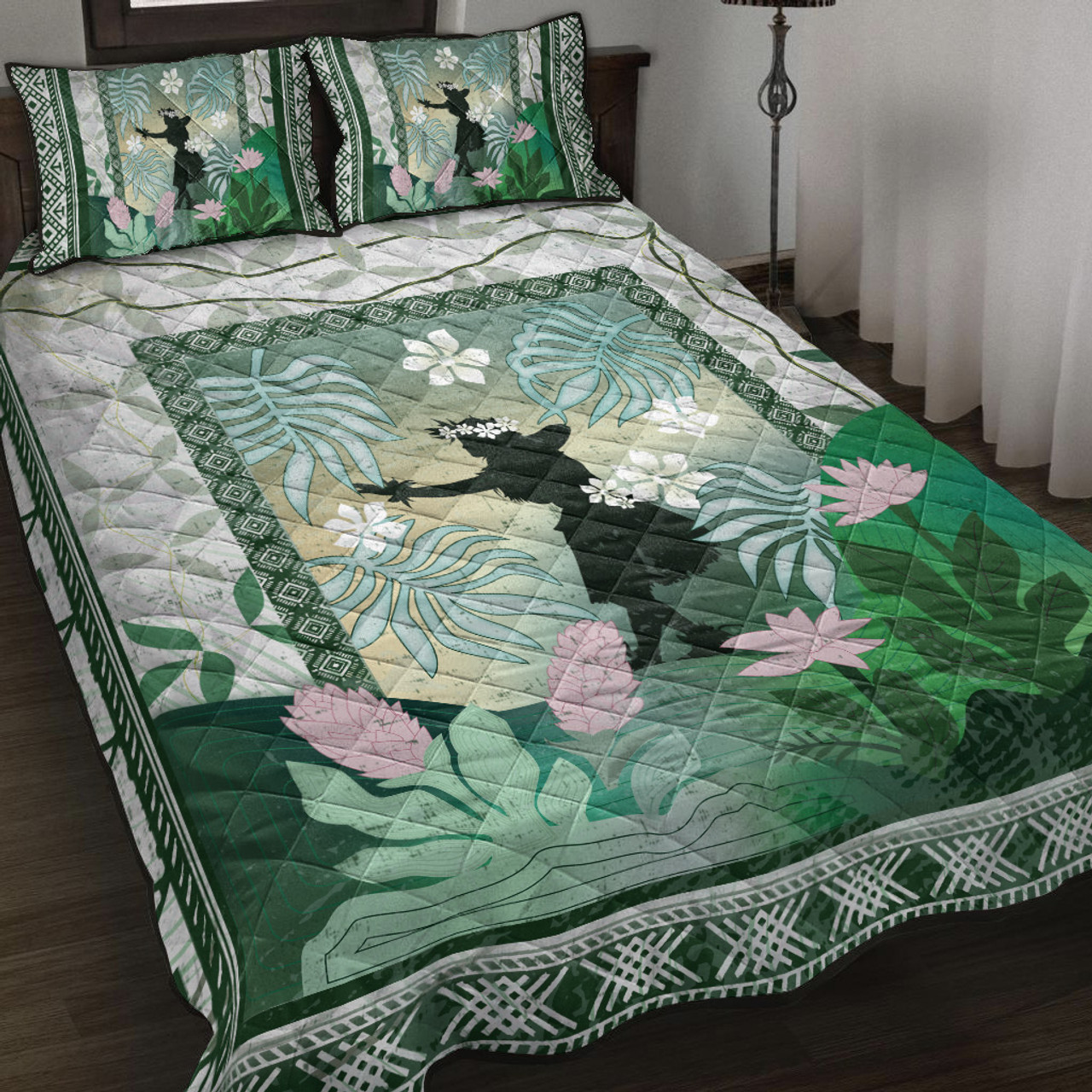 Hawaii Quilt Bed Set Hawaii Girl Hula Dancers With Tropical Flowers