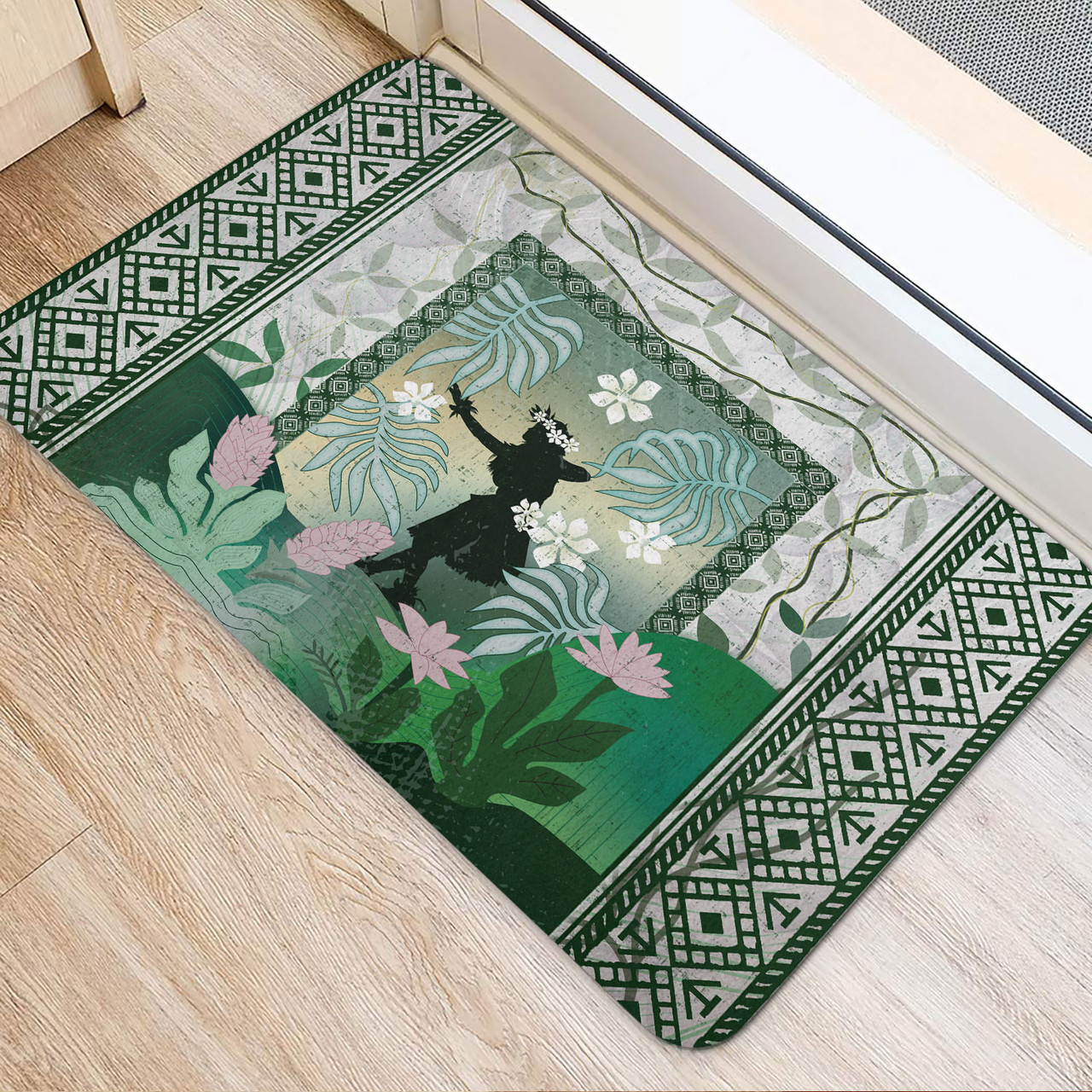 Hawaii Door Mat Hawaii Girl Hula Dancers With Tropical Flowers