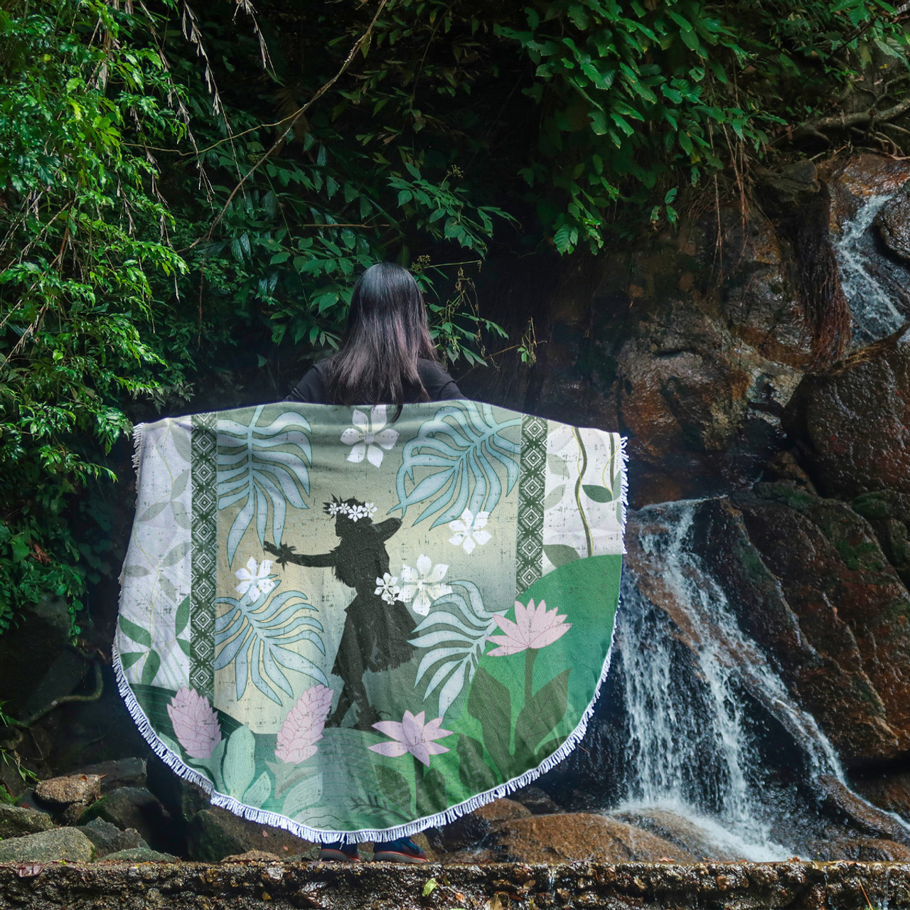 Hawaii Beach Blanket Hawaii Girl Hula Dancers With Tropical Flowers