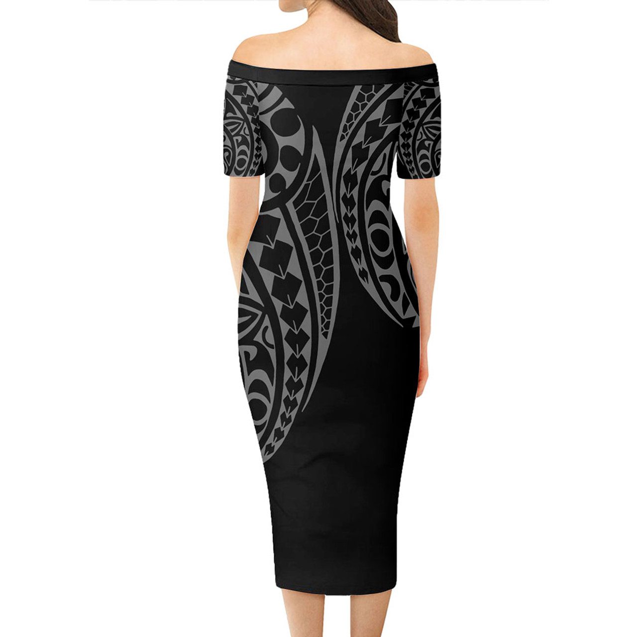 New Zealand Short Sleeve Off The Shoulder Lady Dress Kakau Style White