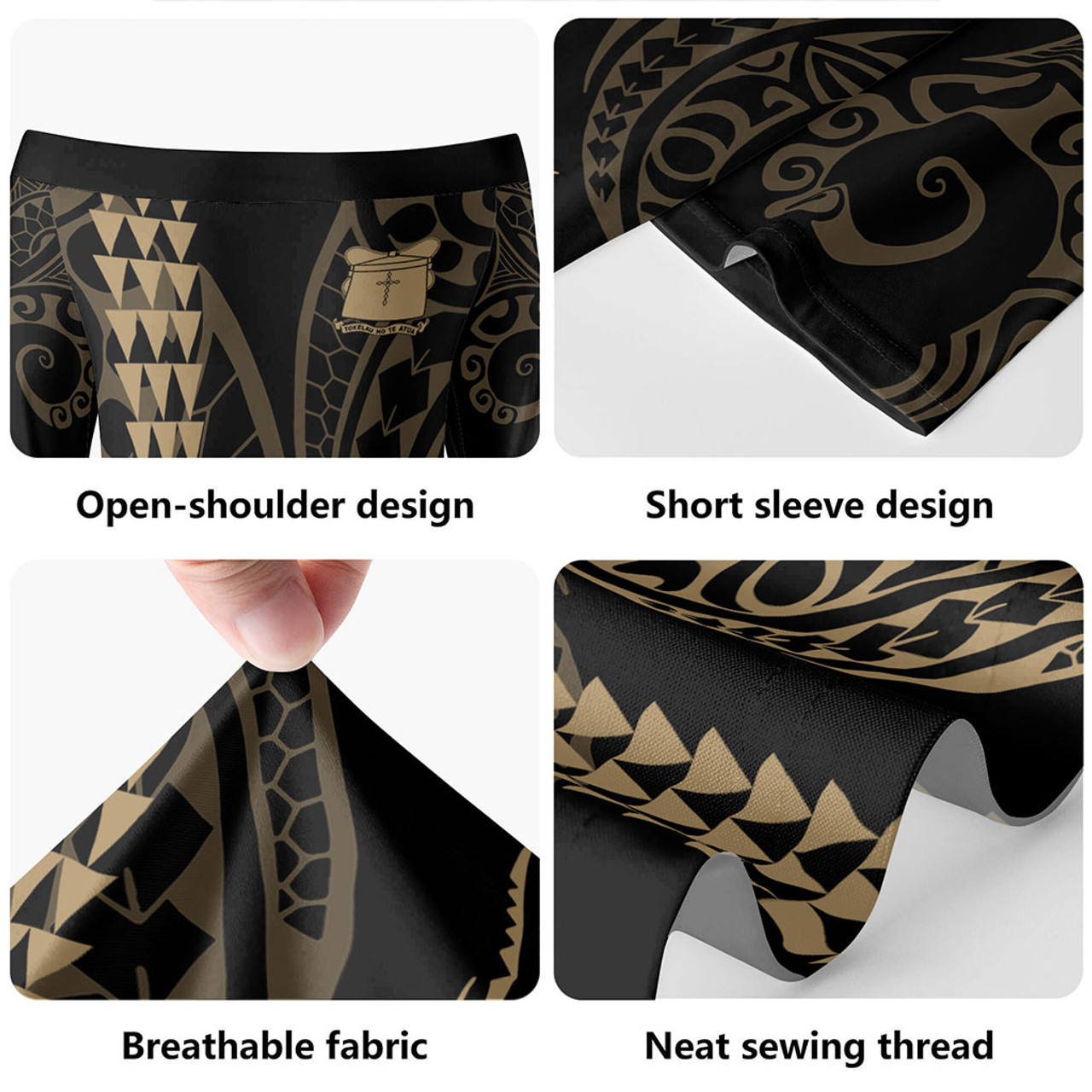 Tokelau Short Sleeve Off The Shoulder Lady Dress Kakau Style Gold