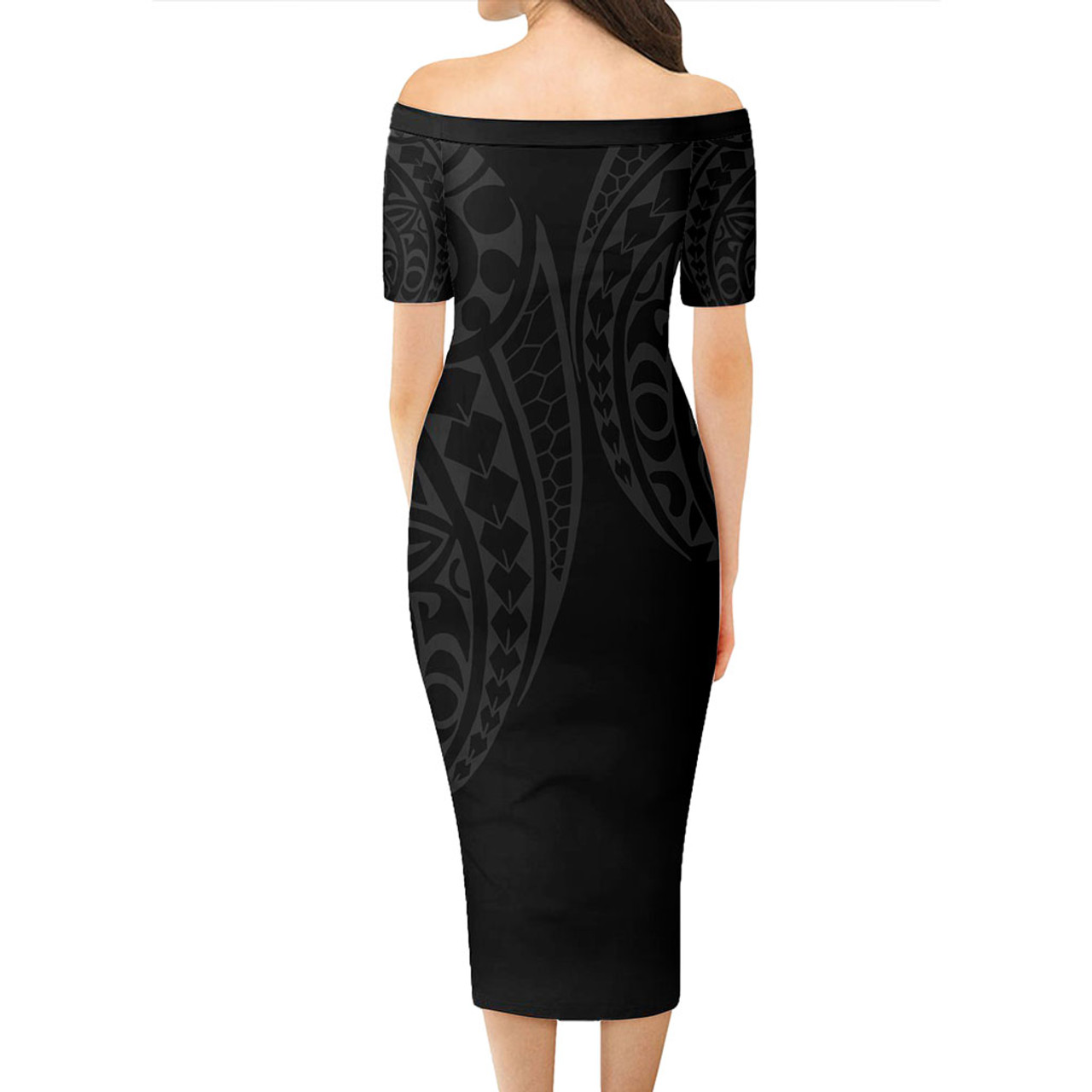 Yap State Short Sleeve Off The Shoulder Lady Dress Kakau Style Grey