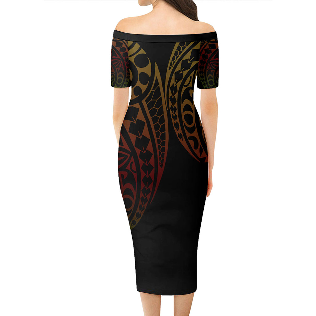 American Samoa Short Sleeve Off The Shoulder Lady Dress Kakau Style Reggae
