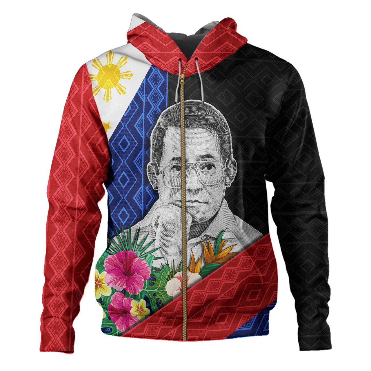 Philippines Filipinos Hoodie Ninoy Aquino With Tropical Flowers