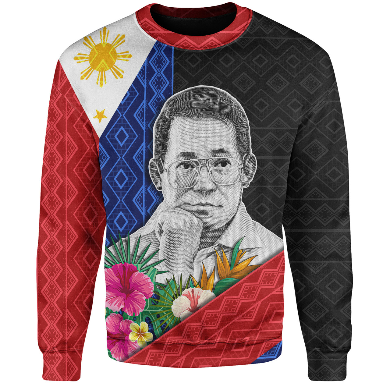 Philippines Filipinos Sweatshirt Ninoy Aquino With Tropical Flowers