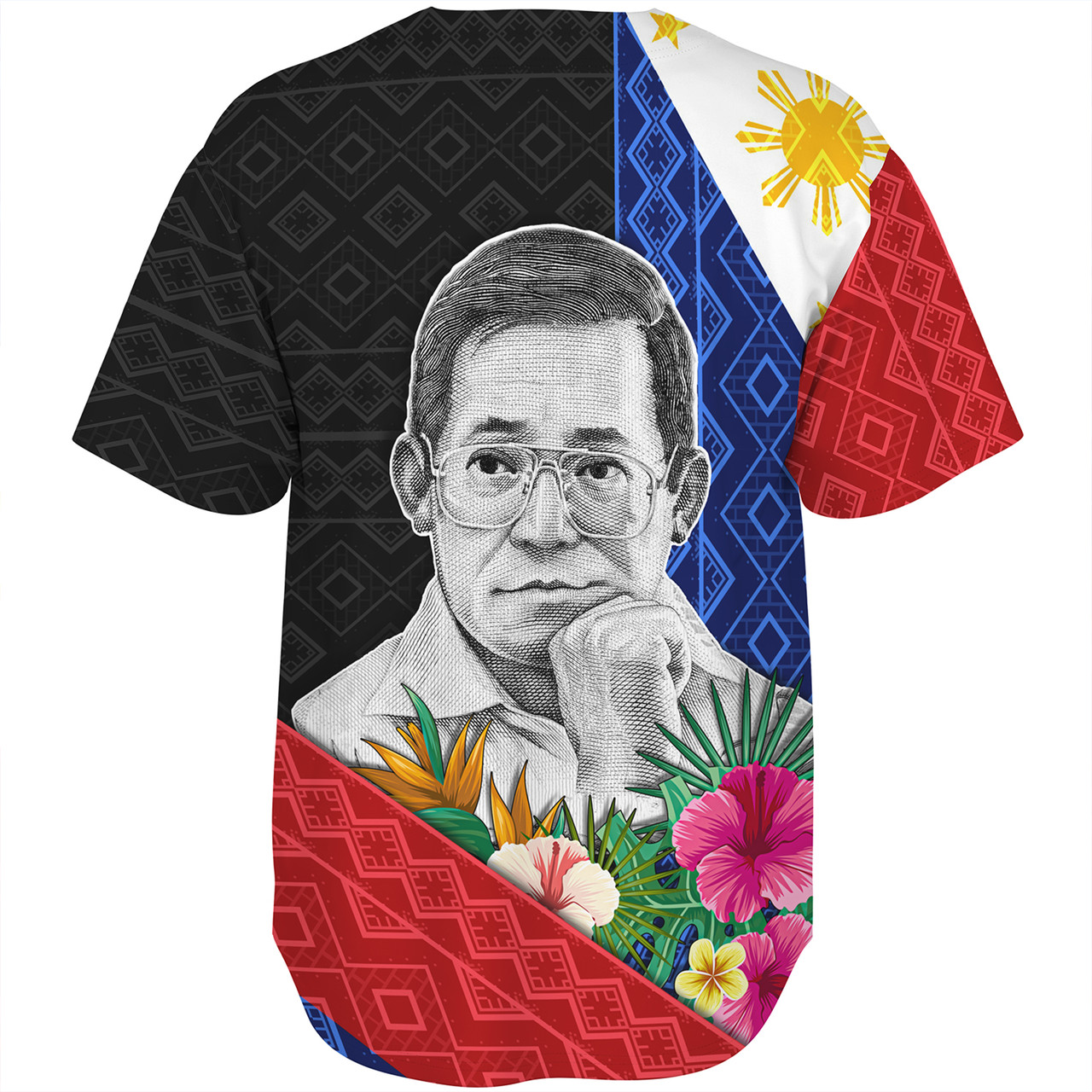 Philippines Filipinos Baseball Shirt Ninoy Aquino With Tropical Flowers