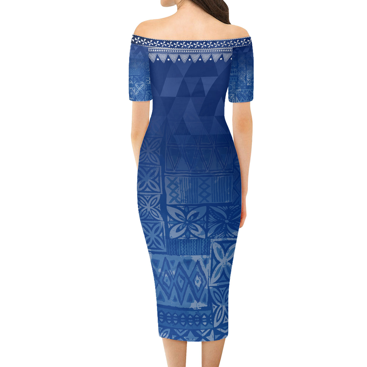 Fiji Short Sleeve Off The Shoulder Lady Dress Lowpolly With Tribal Motif