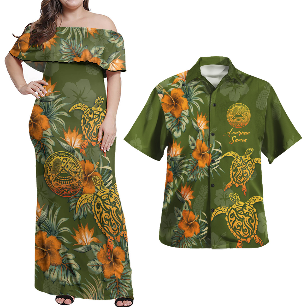 American Samoa Polynesian Pattern Combo Dress And Shirt Tropical Summer