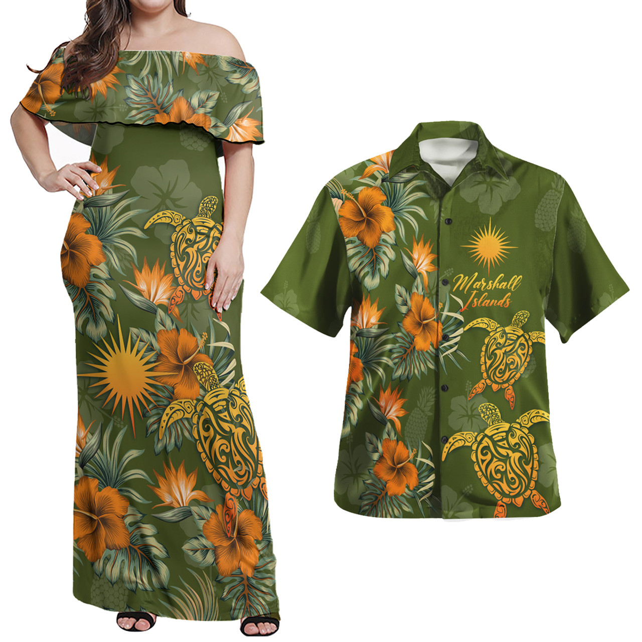 Marshall Islands Polynesian Pattern Combo Dress And Shirt Tropical Summer