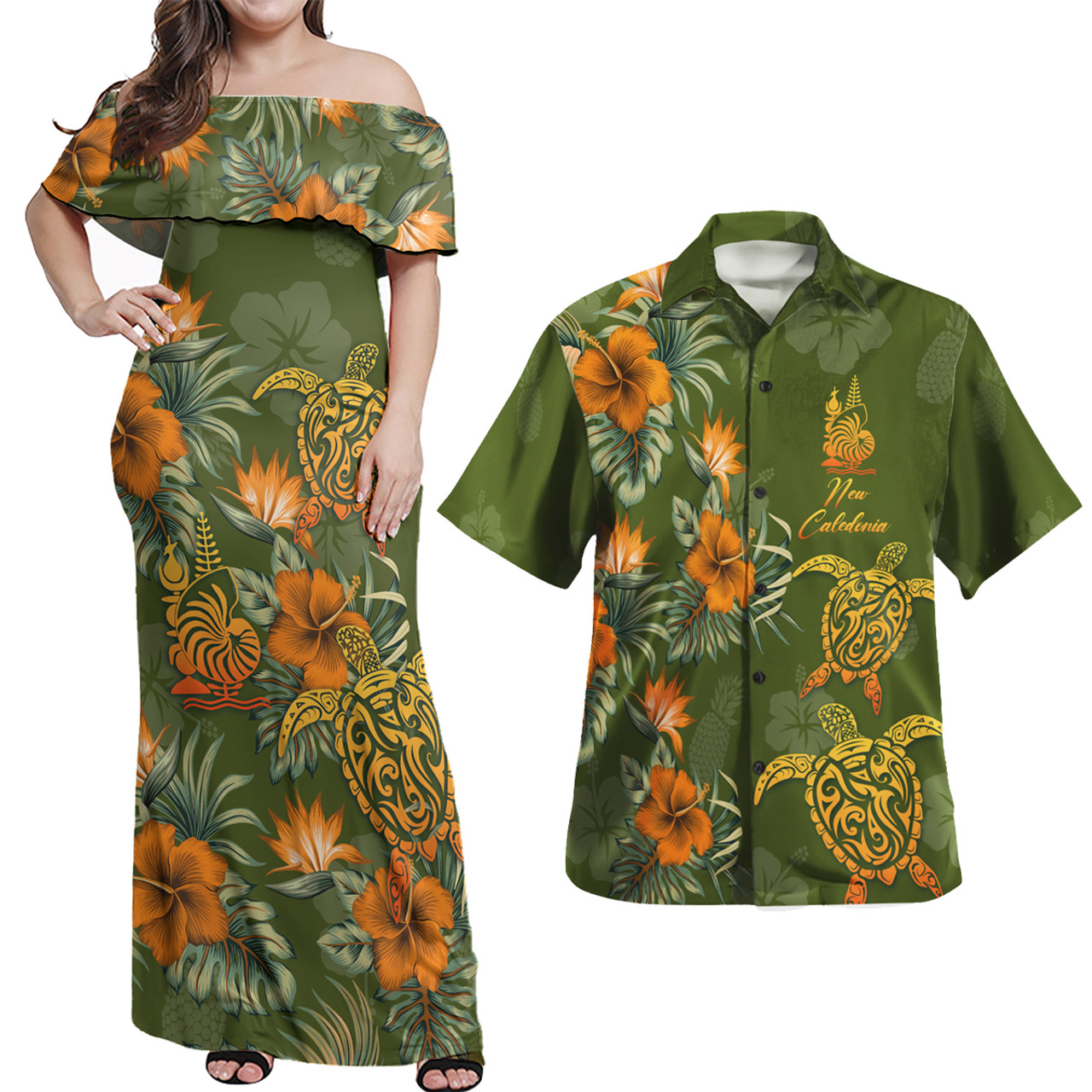 New Caledonia Polynesian Pattern Combo Dress And Shirt Tropical Summer