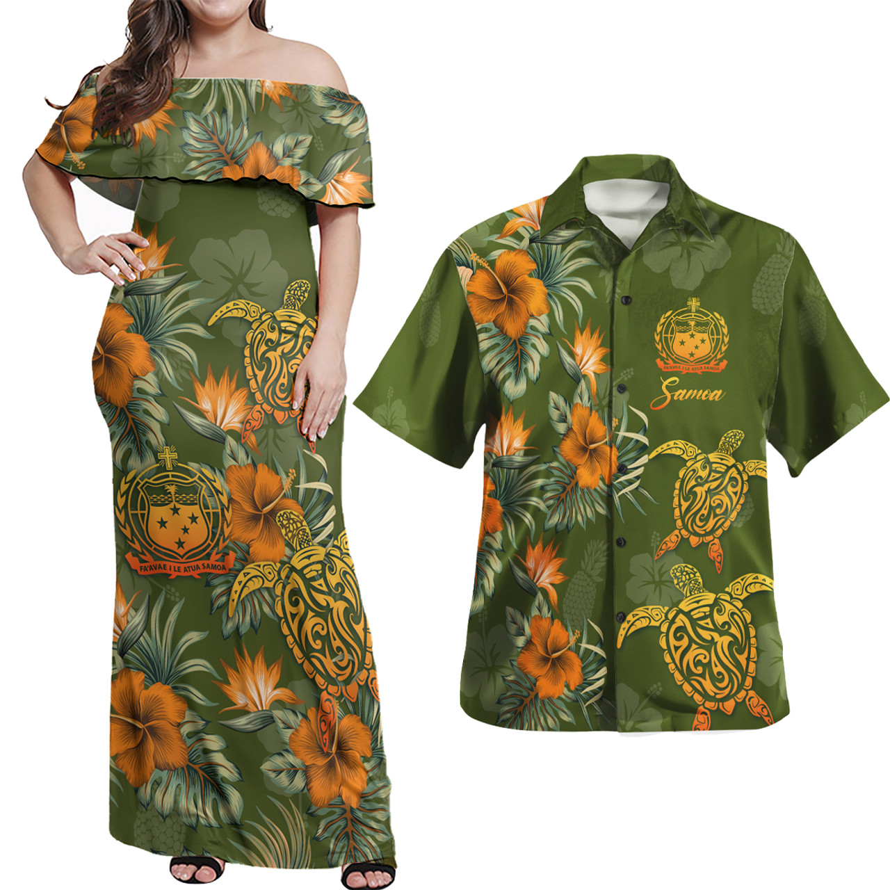 Samoa Polynesian Pattern Combo Dress And Shirt Tropical Summer